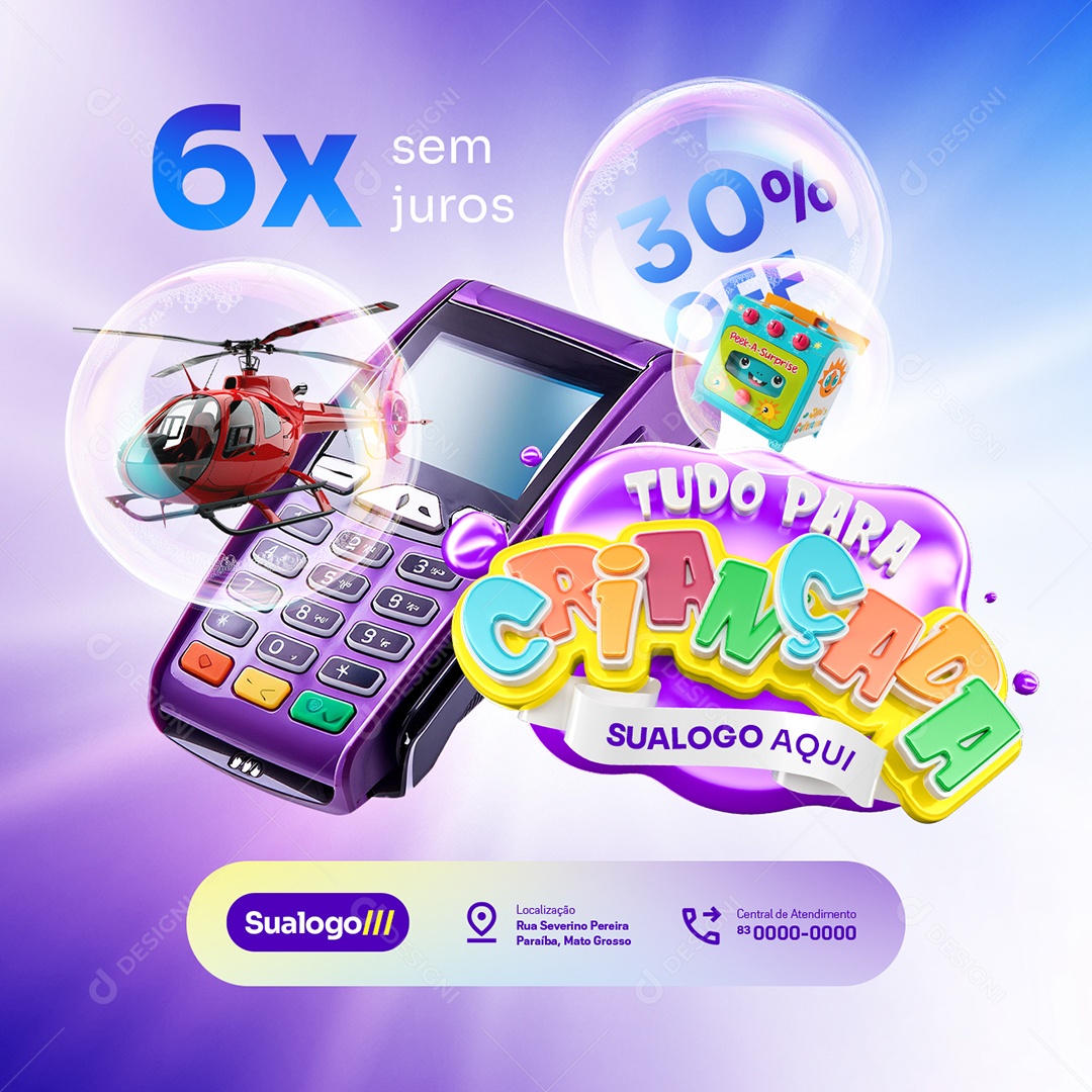 Tudo para Crianças Loja de Brinquedos Parcele 6x Sem Juros Social Media PSD Editável