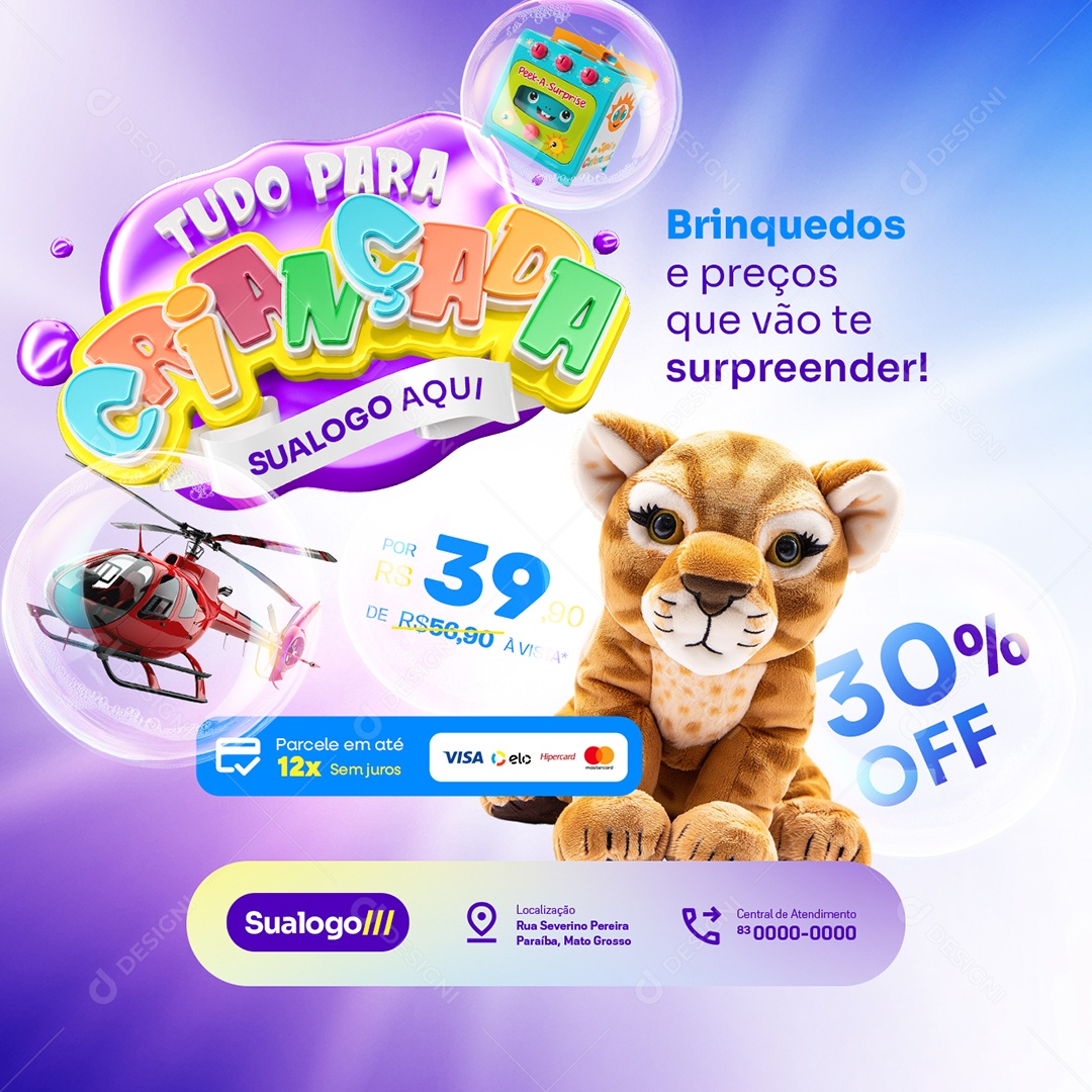 Tudo para Crianças Loja de Brinquedos Preços que Vão te Surpreender Social Media PSD Editável