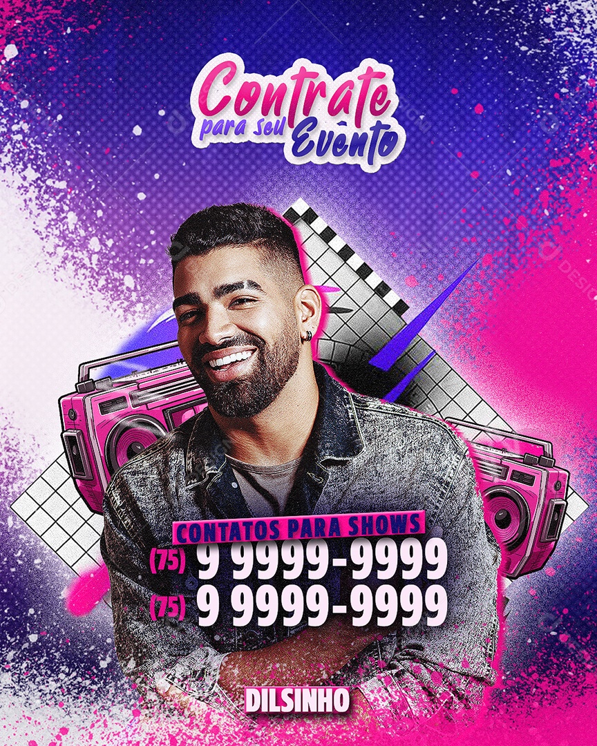 Flyer Contrate para seu Evento Artista Social Media PSD Editável