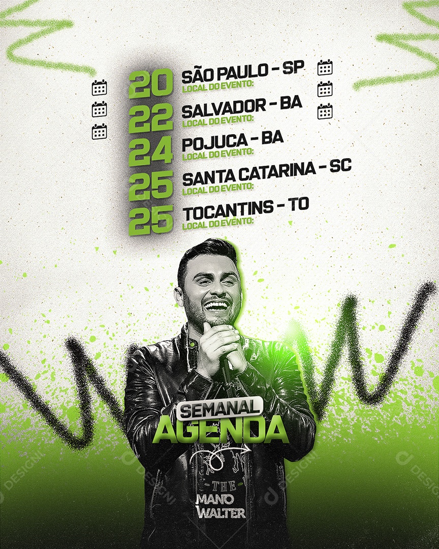 Flyer Agenda Semanal Mano Walter Social Media PSD Editável