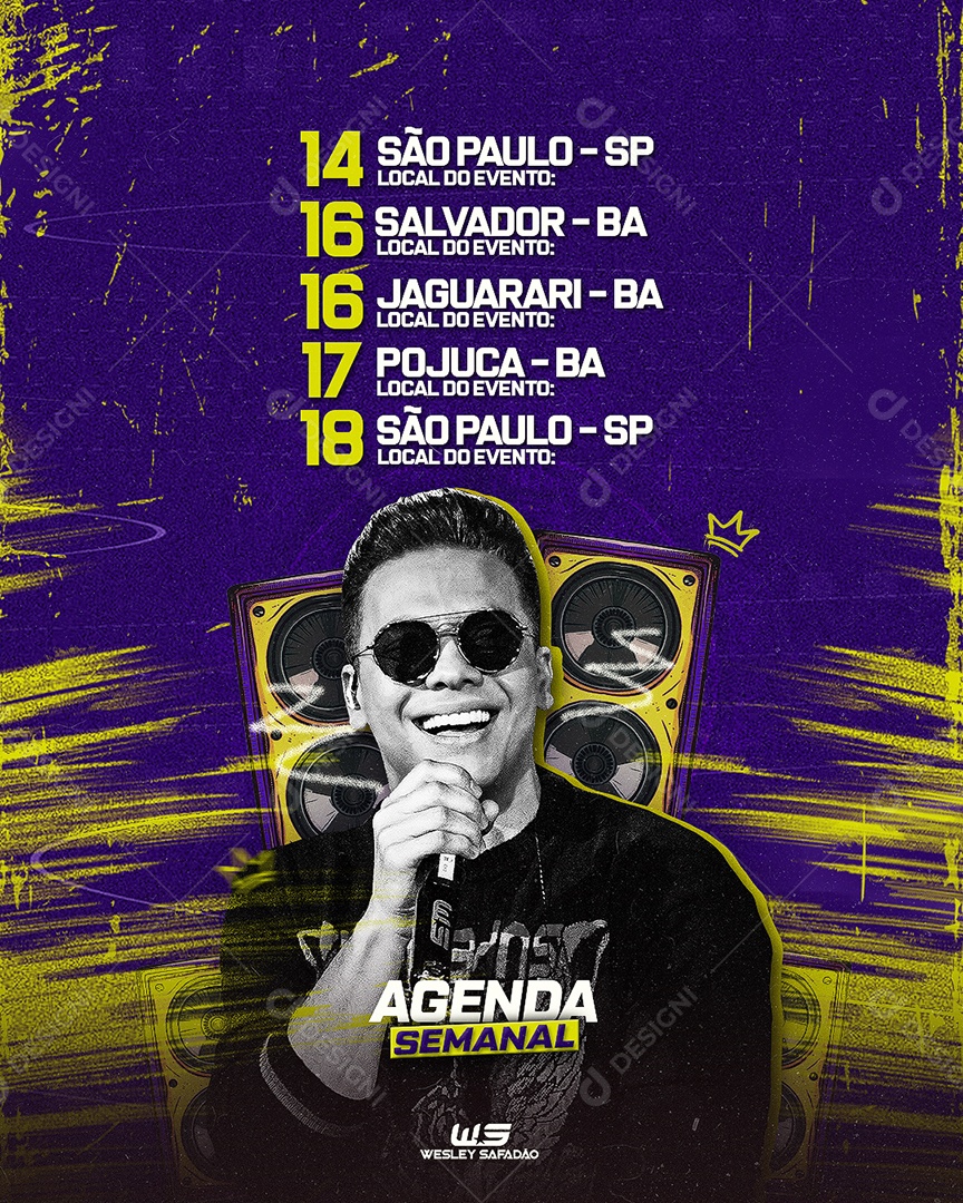 Flyer Agenda Semanal Artista Social Media PSD Editável