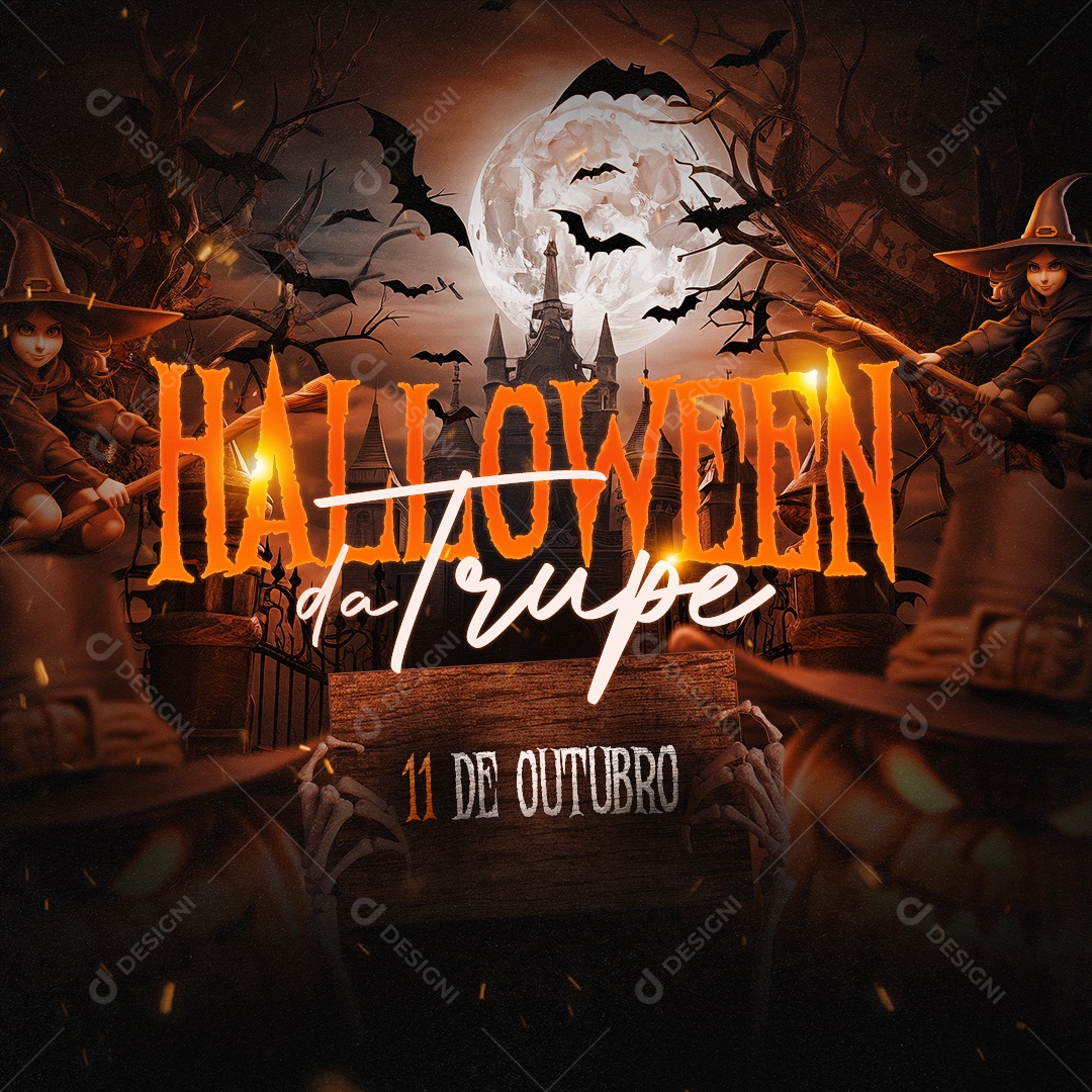 Flyer Halloween da Trupe Social Media PSD Editável