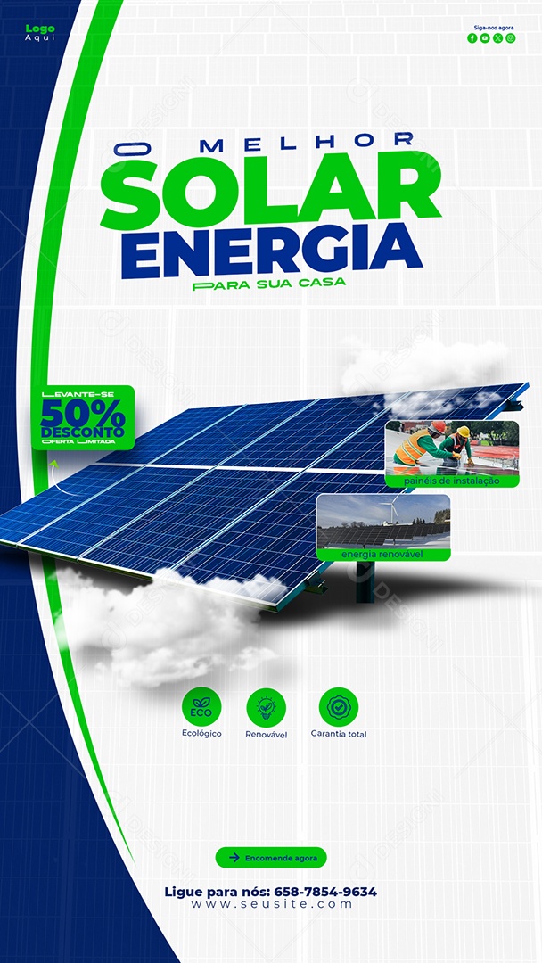 Energia solar 50% De Desconto Social Media PSD Editável