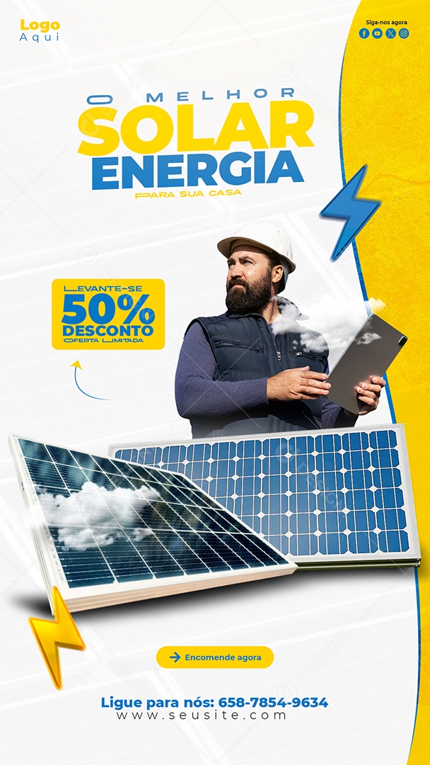 Energia solar 50% De Desconto Social Media PSD Editável