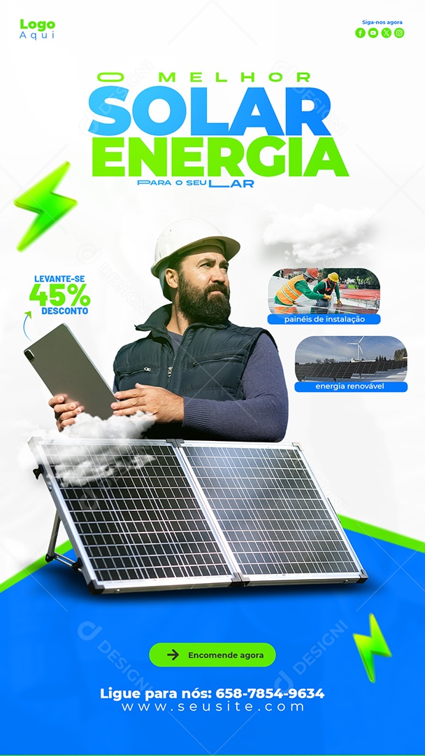 A Melhor Energia Solar Para Seu Lar Social Media PSD Editável