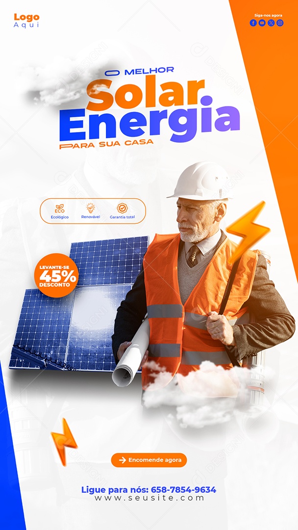 Para Sua Casa A Melhor Energia Solar Social Media PSD Editável