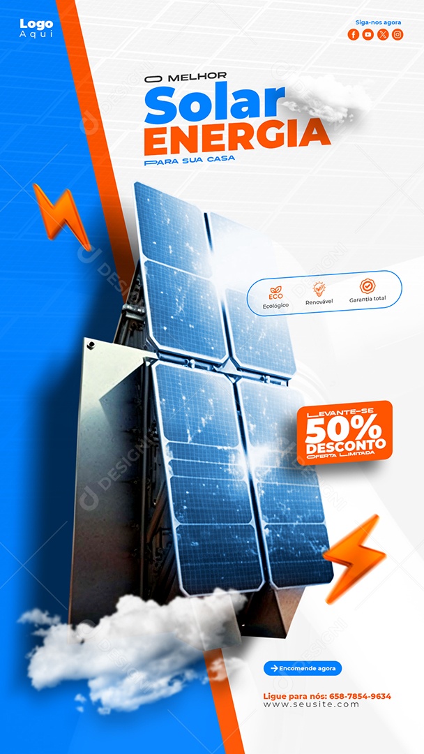 Energia Solar Com 50% De Desconto Social Media PSD Editável