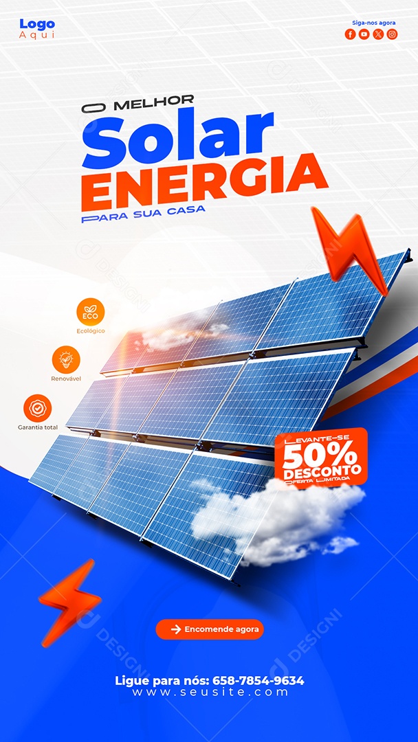 Para Sua Casa A Melhor Energia Solar Social Media PSD Editável