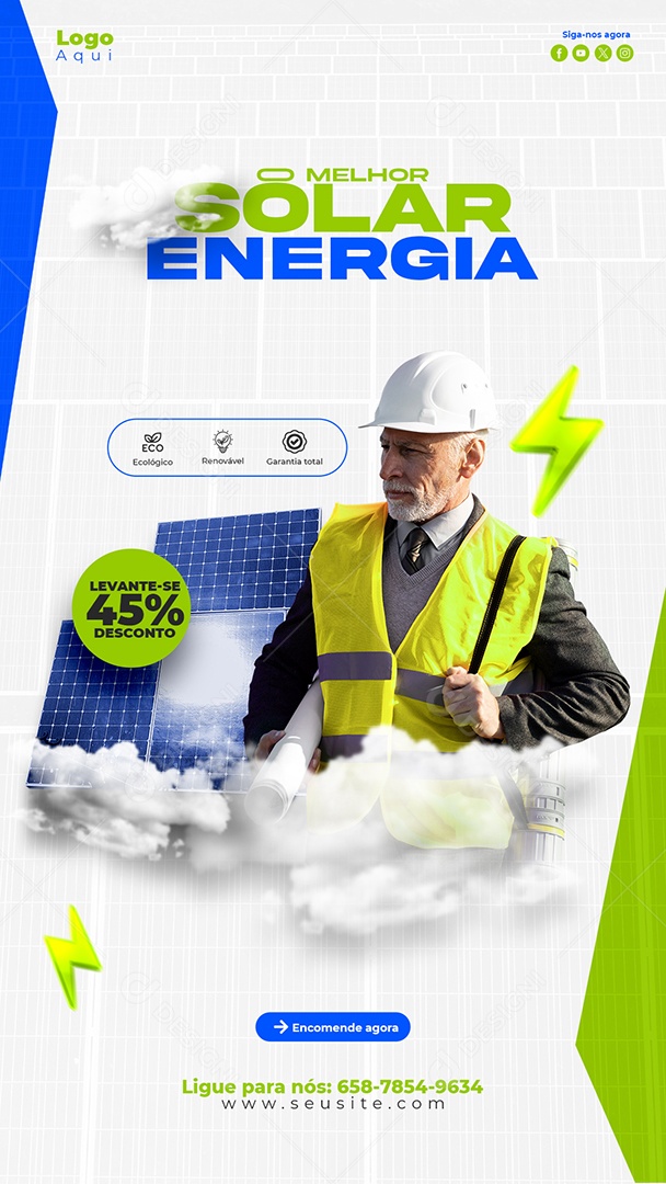 A Melhor Energia Solar Social Media PSD Editável