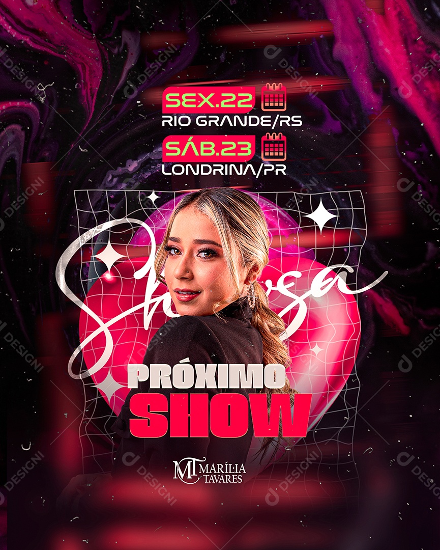 Flyer Próximos Show Marília Tavares Social Media PSD Editável