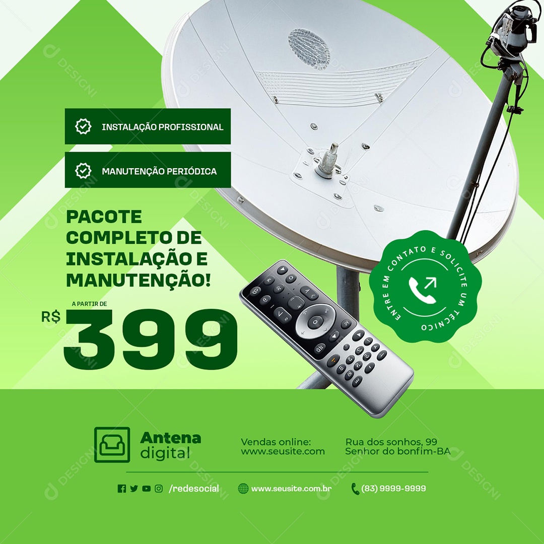 Antenas Parabólica Pacote Completo de Instalação e Manutenção Social Media PSD Editável