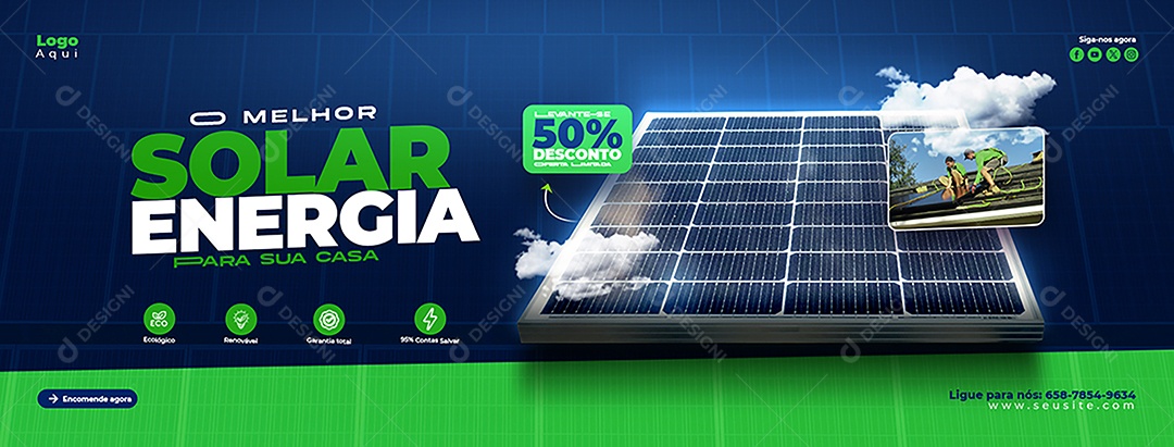 Banner Energia solar 50% De Desconto Social Media PSD Editável