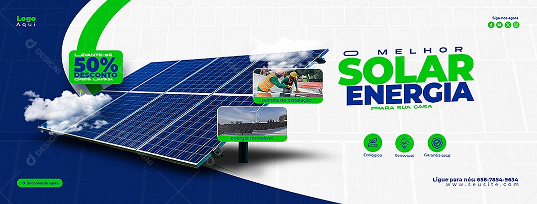Banner Energia solar 50% De Desconto Social Media PSD Editável