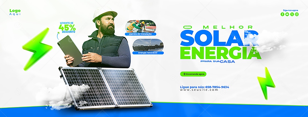 Banner A Melhor Energia Solar Para Sua Casa Social Media PSD Editável
