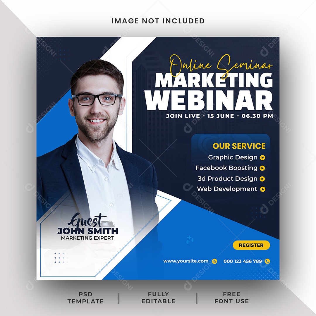 Seminário Online Webinar de Marketing Social Media PSD Editável