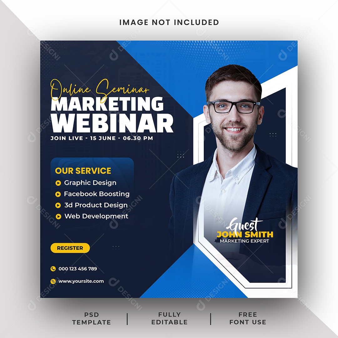 Seminário Online Webinar de Marketing Social Media PSD Editável