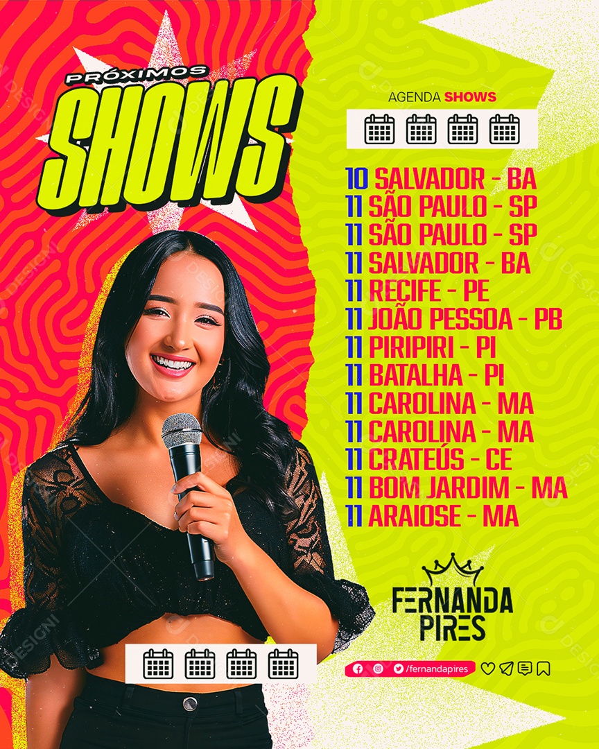 Flyer Próximos Shows Fernanda Pires Social Media PSD Editável