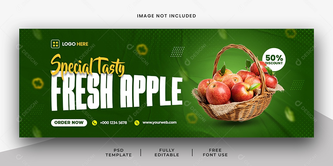 Banner Hortifrúti Desconto Especial Maçã Fresca Social Media PSD Editável