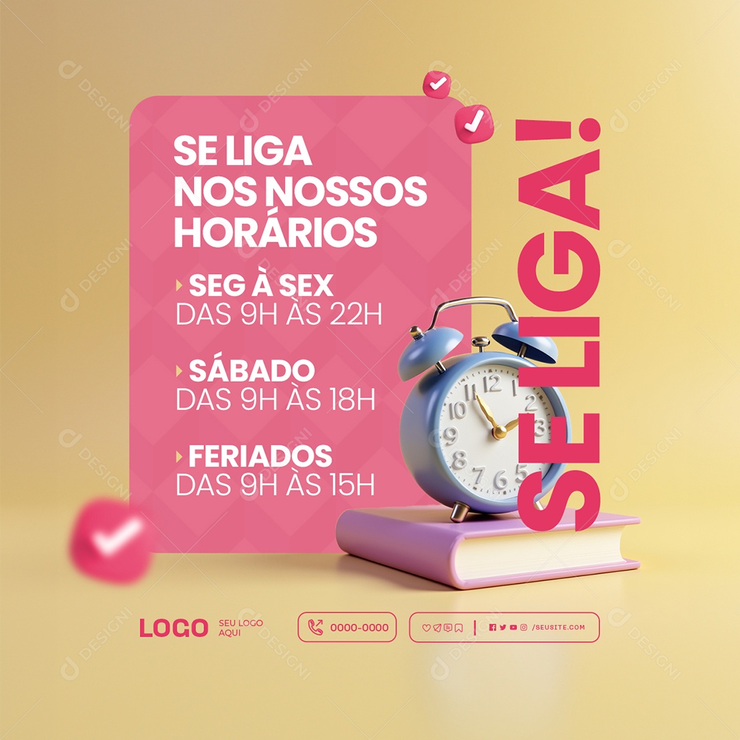 Se Liga nos Nossos Horários Feriados Social Media PSD Editável