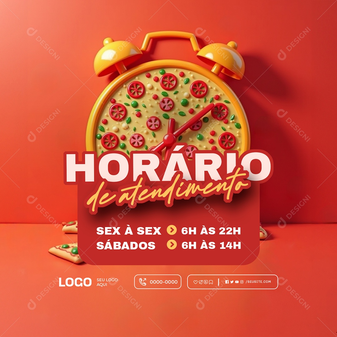 Horário de Atendimento Pizzaria Social Media PSD Editável