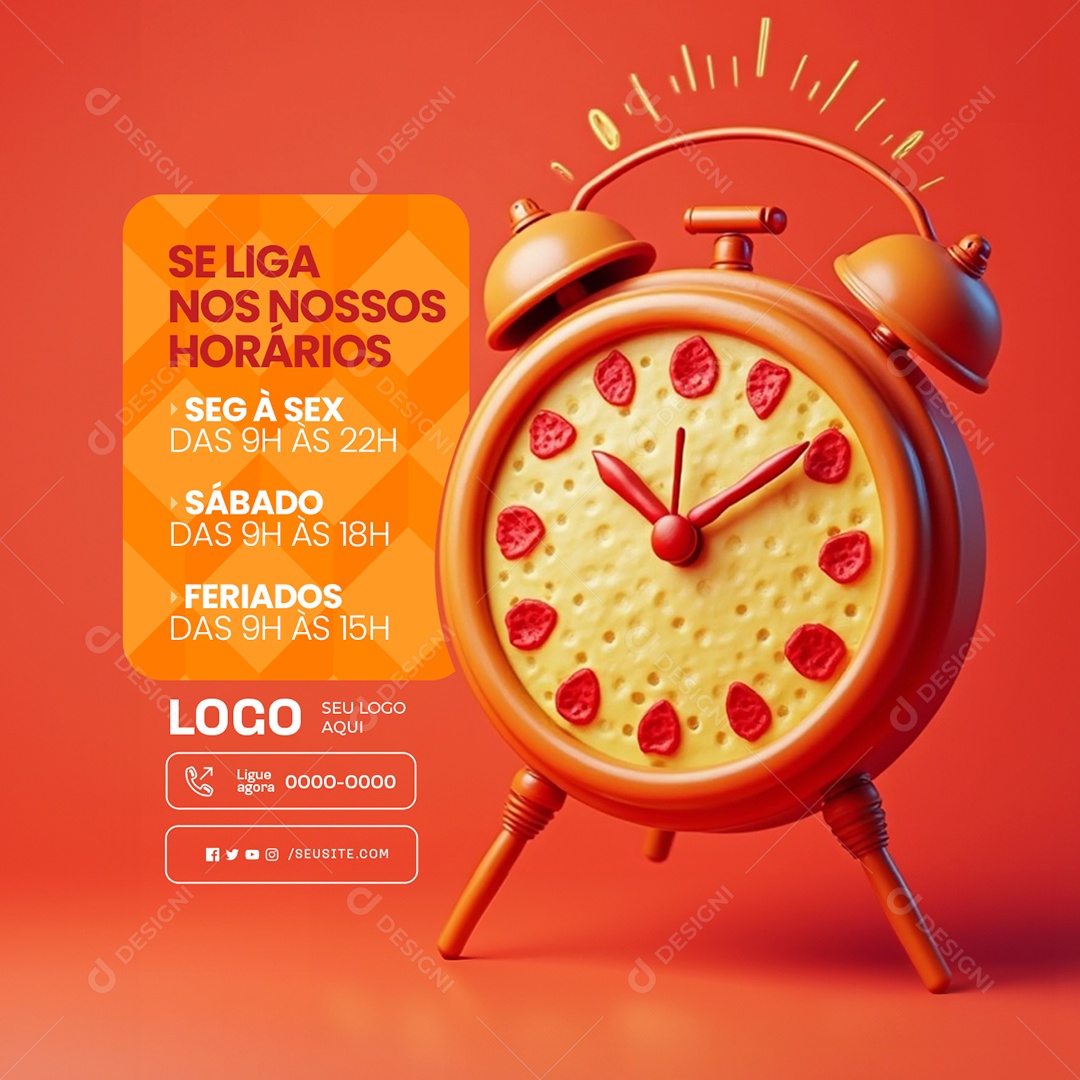 SHe Liga nos Nossos Horários Pizzaria Social Media PSD Editável