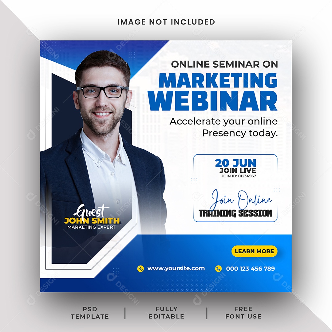 Seminário Online Webinar de Marketing Social Media PSD Editável