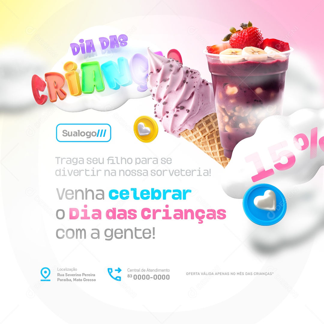Dia das Crianças Sorveteria Traga seu Filho Social Media PSD Editável