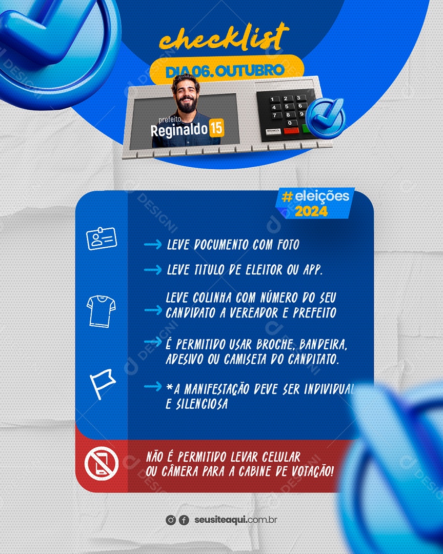 Política Checklist Prefeito Reginaldo Social Media PSD Editável