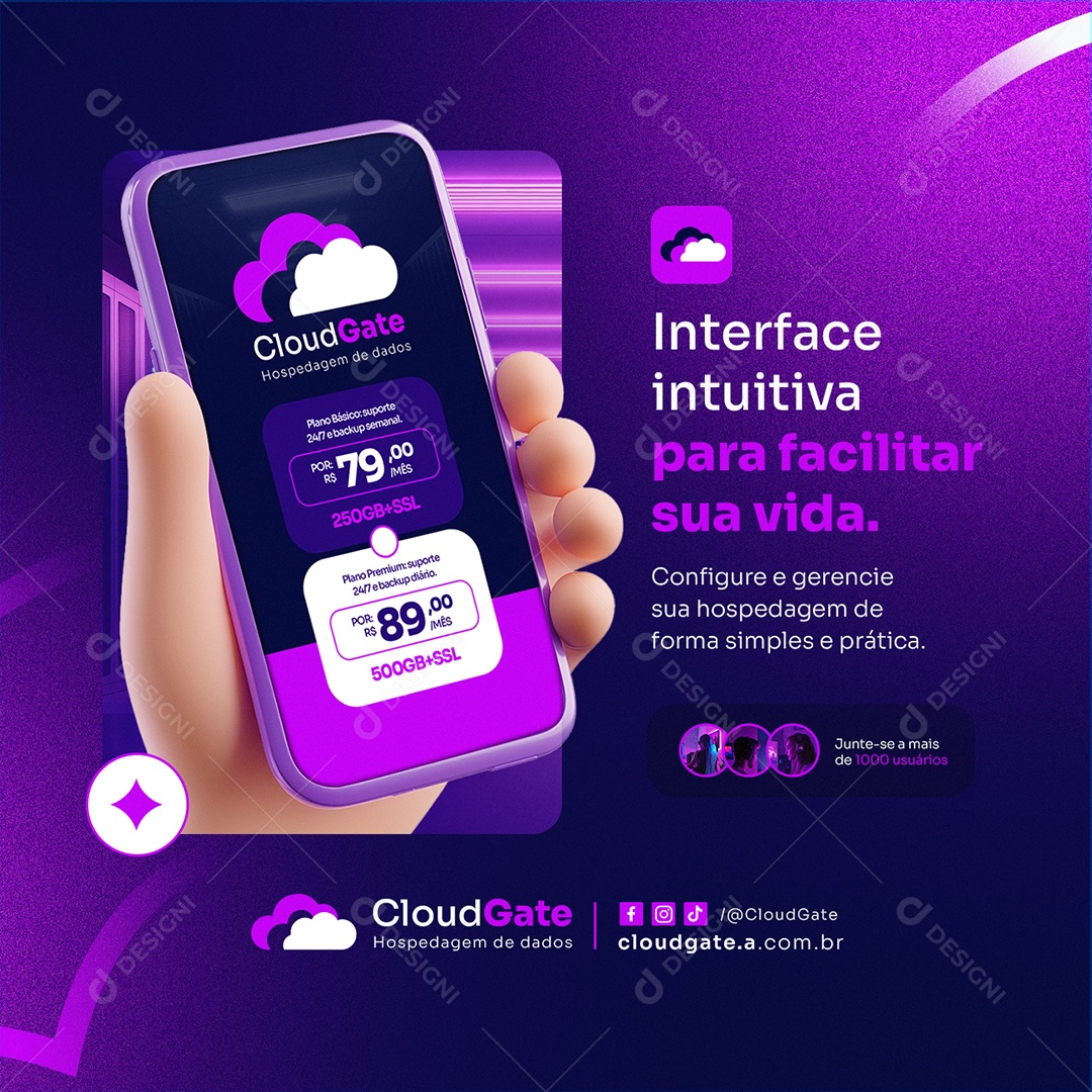 Hospedagem Cloud Interface Intuitiva Social Media PSD Editável