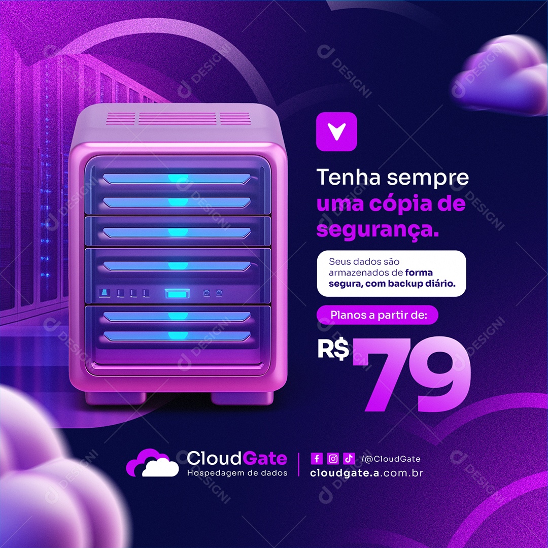 Hospedagem Cloud Tenha Sempre uma Cópia de Segurança Social Media PSD Editável
