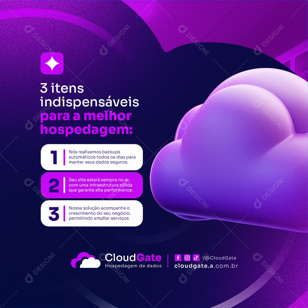 Hospedagem Cloud Três Itens Indispensáveis Social Media PSD Editável