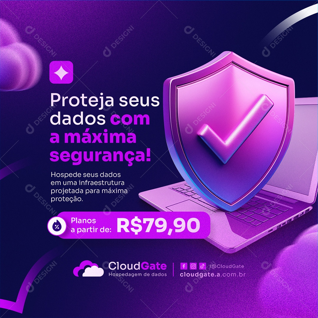 Hospedagem Cloud Proteja seus Dados Social Media PSD Editável