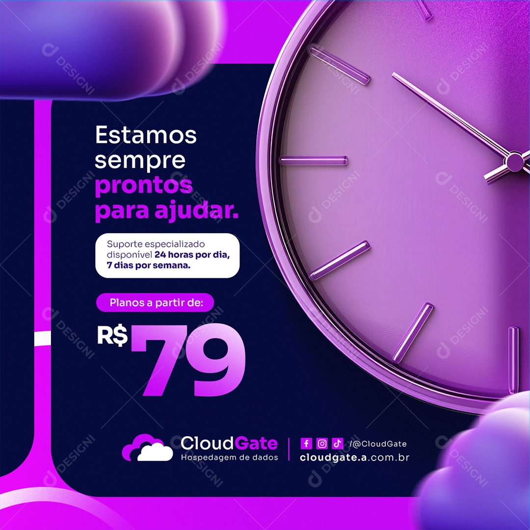 Hospedagem Cloud Estamos Sempre Prontos para Ajudar Social Media PSD Editável