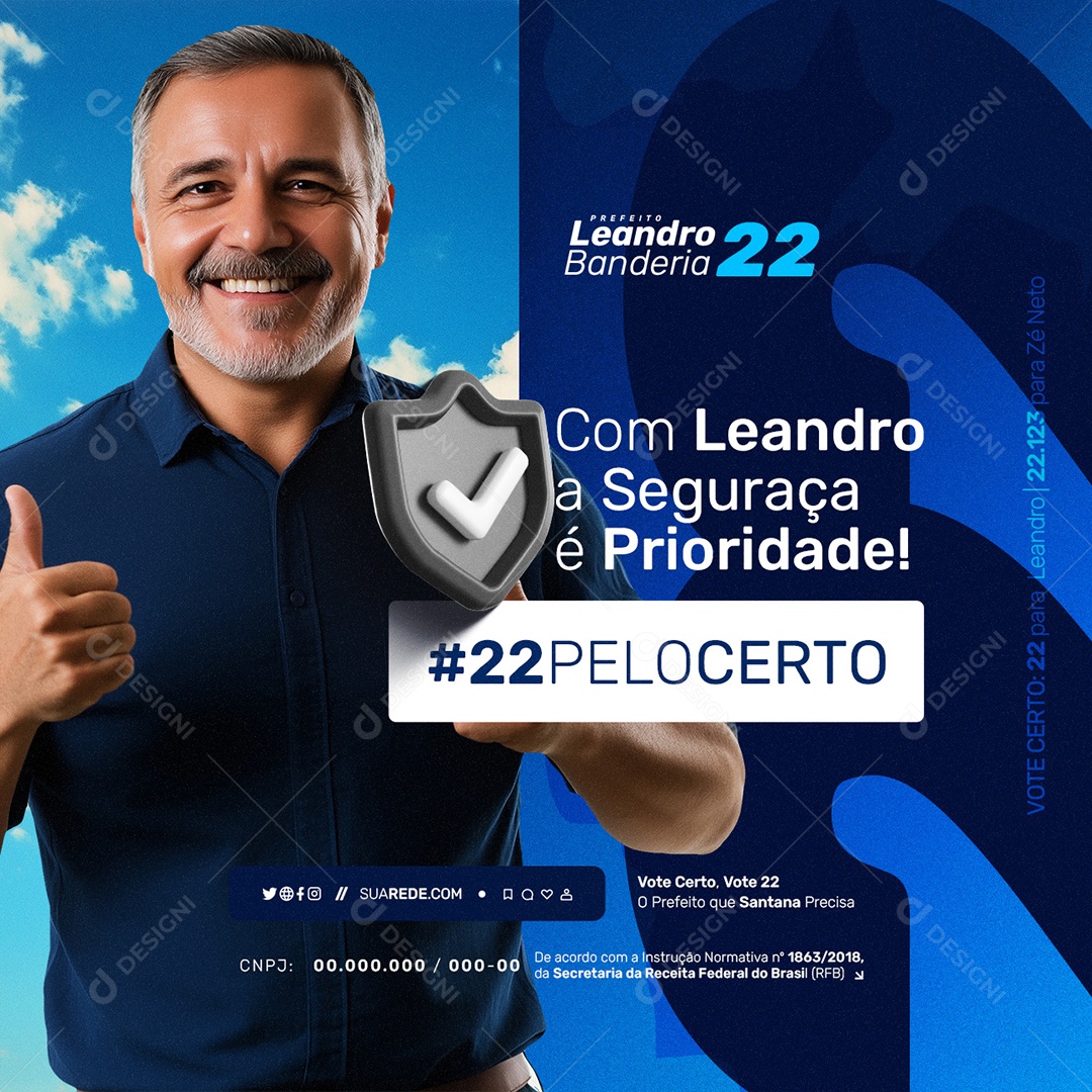 Eleição Política 2024 Com Leandro a Segurança é Prioridade Social Media PSD Editável