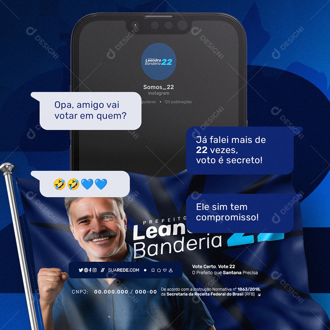 Eleição Política 2024 Redes Sociais Prefeito Leandro Bandeira Social Media PSD Editável