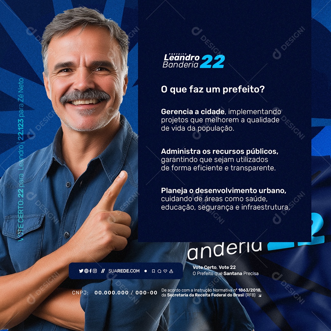 Eleição Política 2024 Prefeito Leandro Bandeira Social Media PSD Editável