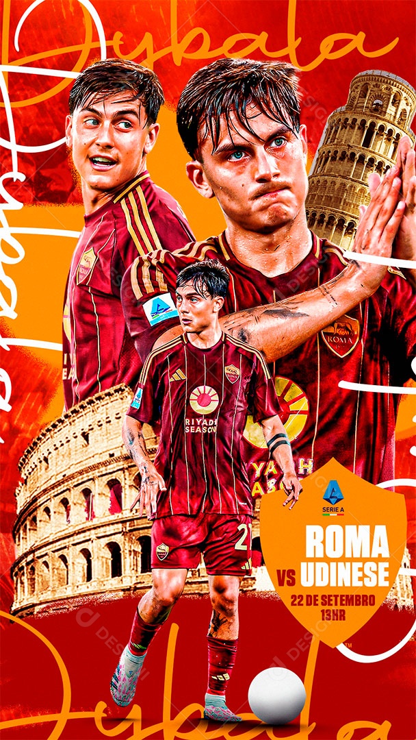 Flyer Matchday Dybala Roma Social Mídia PSD Editável