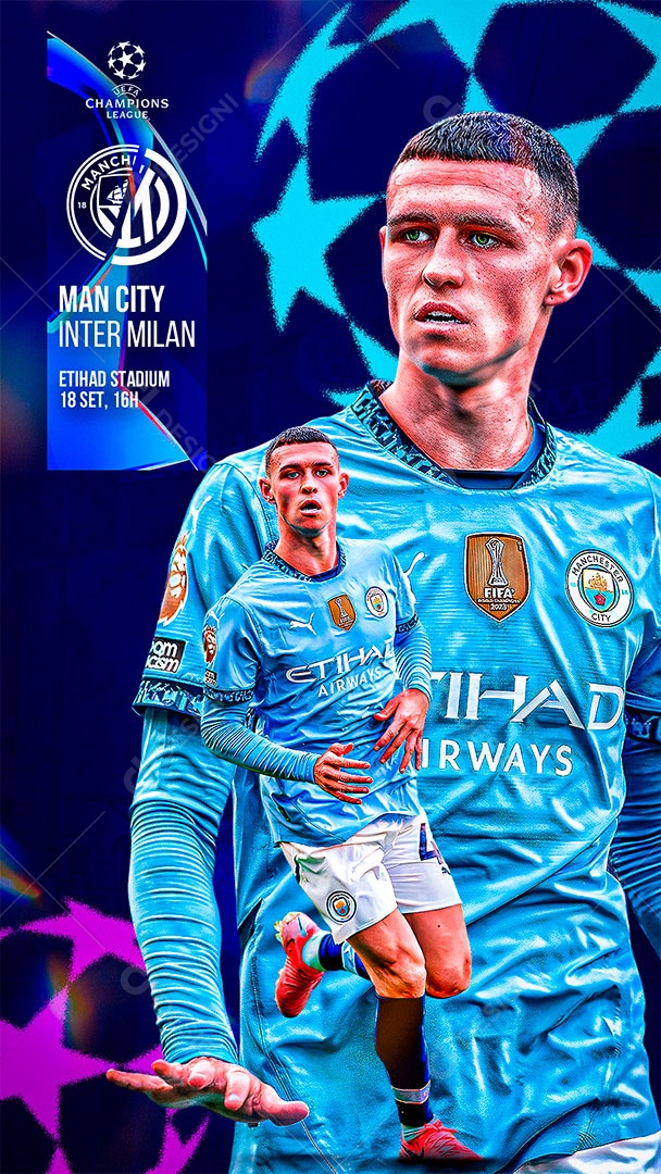 Flyer Matchday Foden Man City Social Mídia PSD Editável