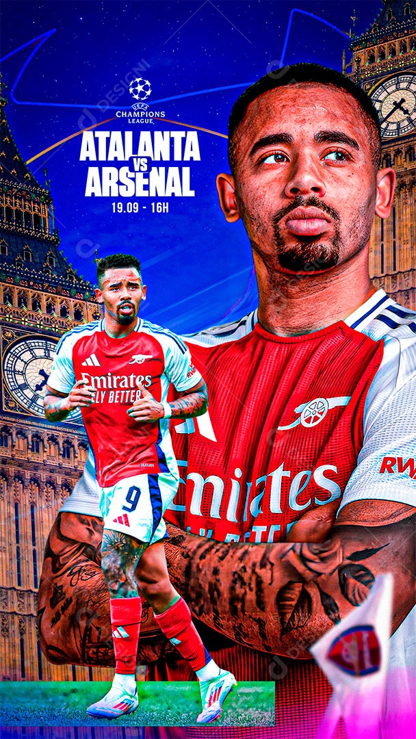 Flyer Matchday Gabriel Jesus Arsenal Social Mídia PSD Editável