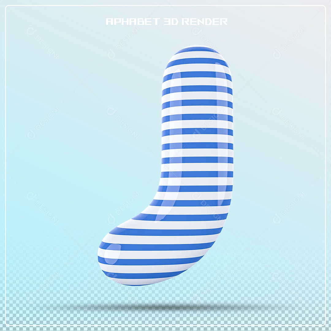 Letra 3D J Balão Azul Branco Para Composição PSD