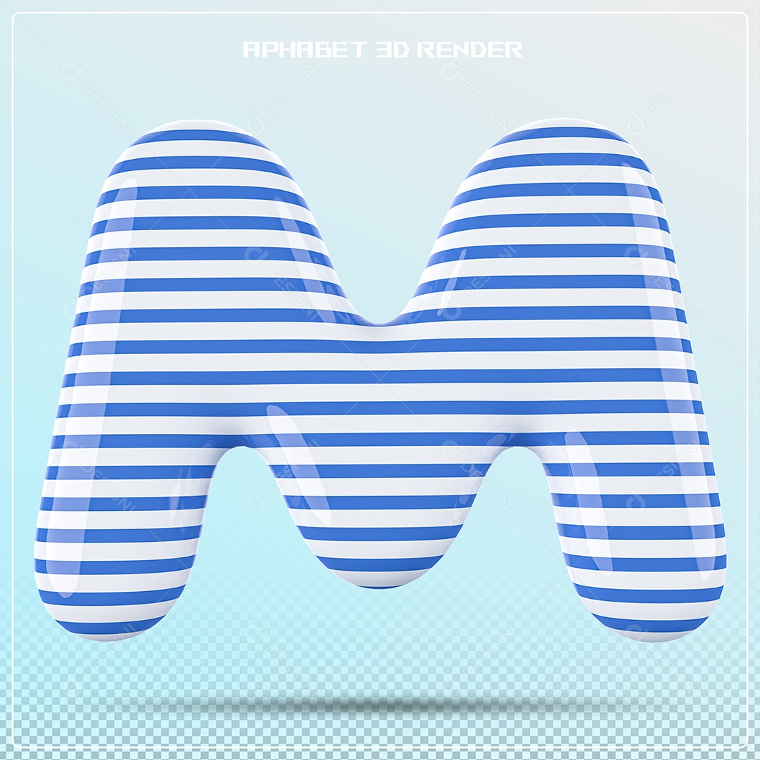 Letra 3D M Balão Azul Branco Para Composição PSD