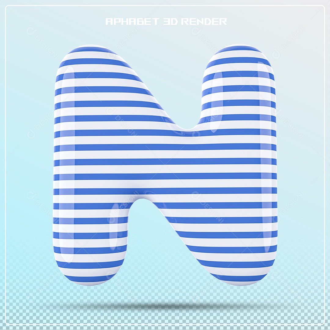 Letra 3D N  Balão Azul Para Composição PSD