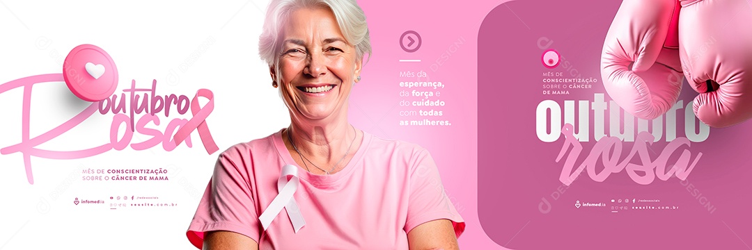 Carrossel Outubro Rosa Mês da Esperança da Força Social Media PSD Editável