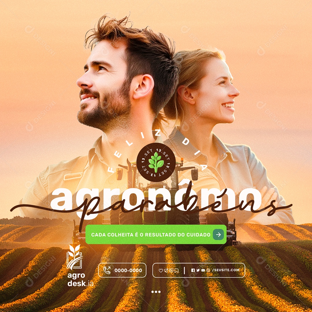 Feliz Dia do Agrônomo 13 de Setembro Parabéns Social Media PSD Editável