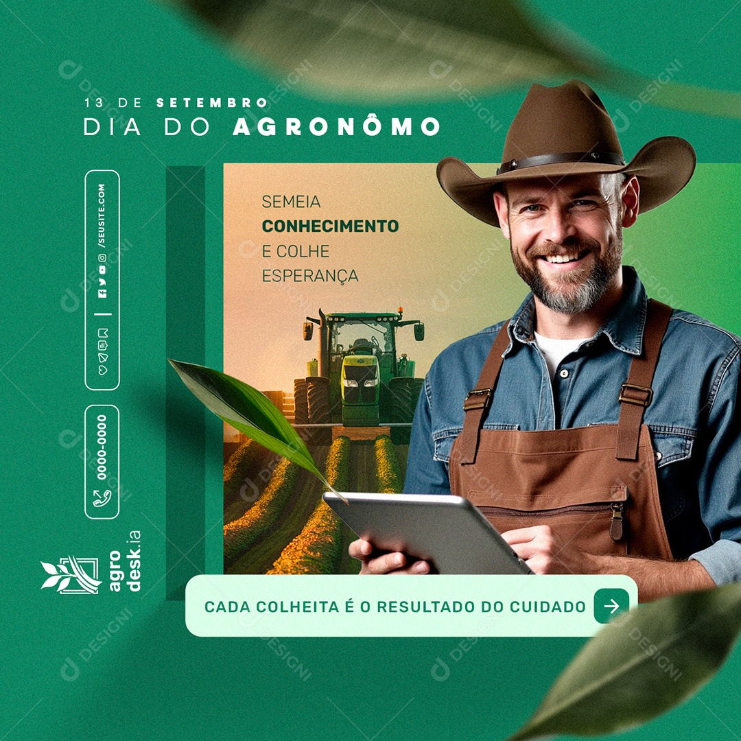 Dia do Agrônomo 13 de Setembro Semeia Conhecimento e Colhe Esperança Social Media PSD Editável