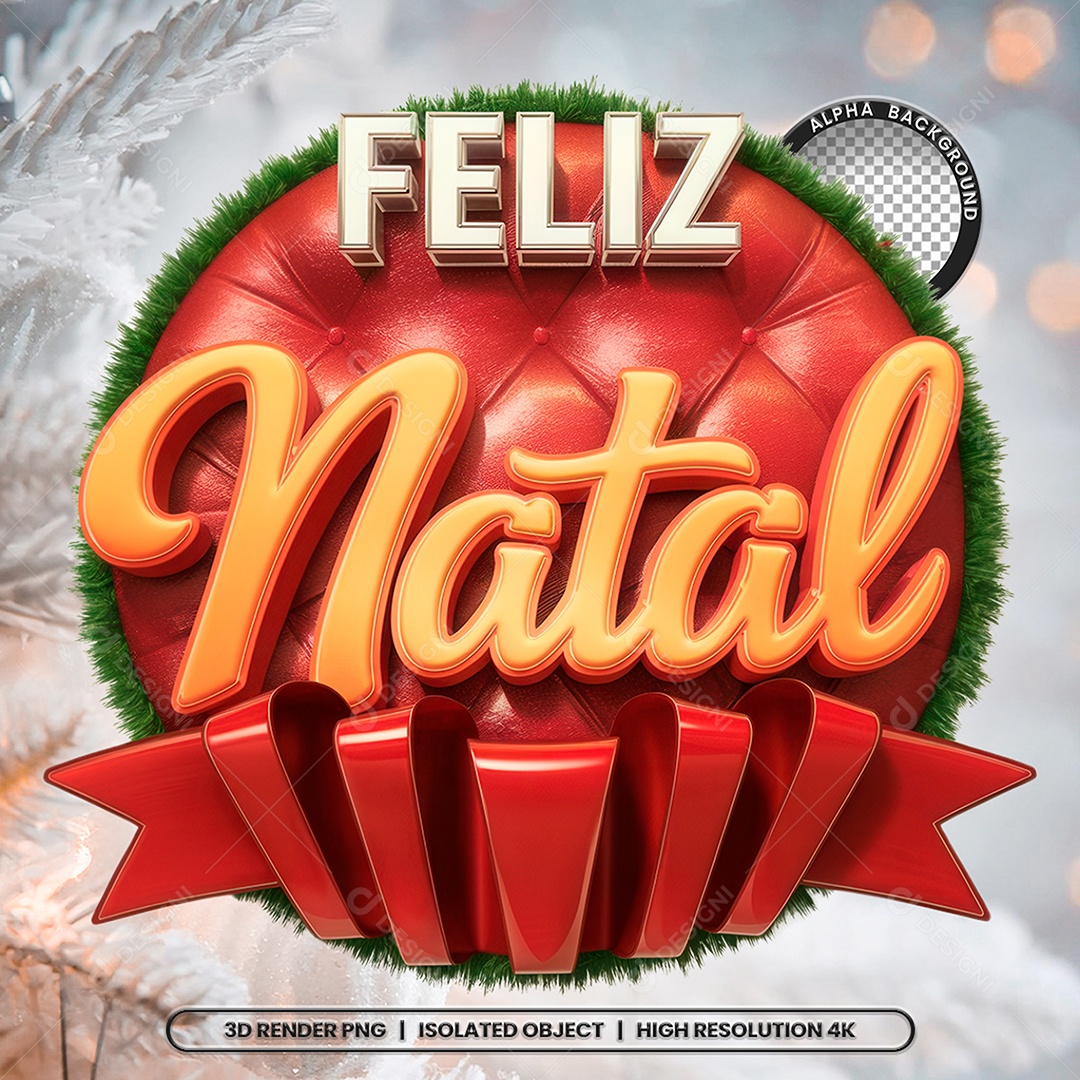 Selo 3D Feliz Natal para Composição PSD