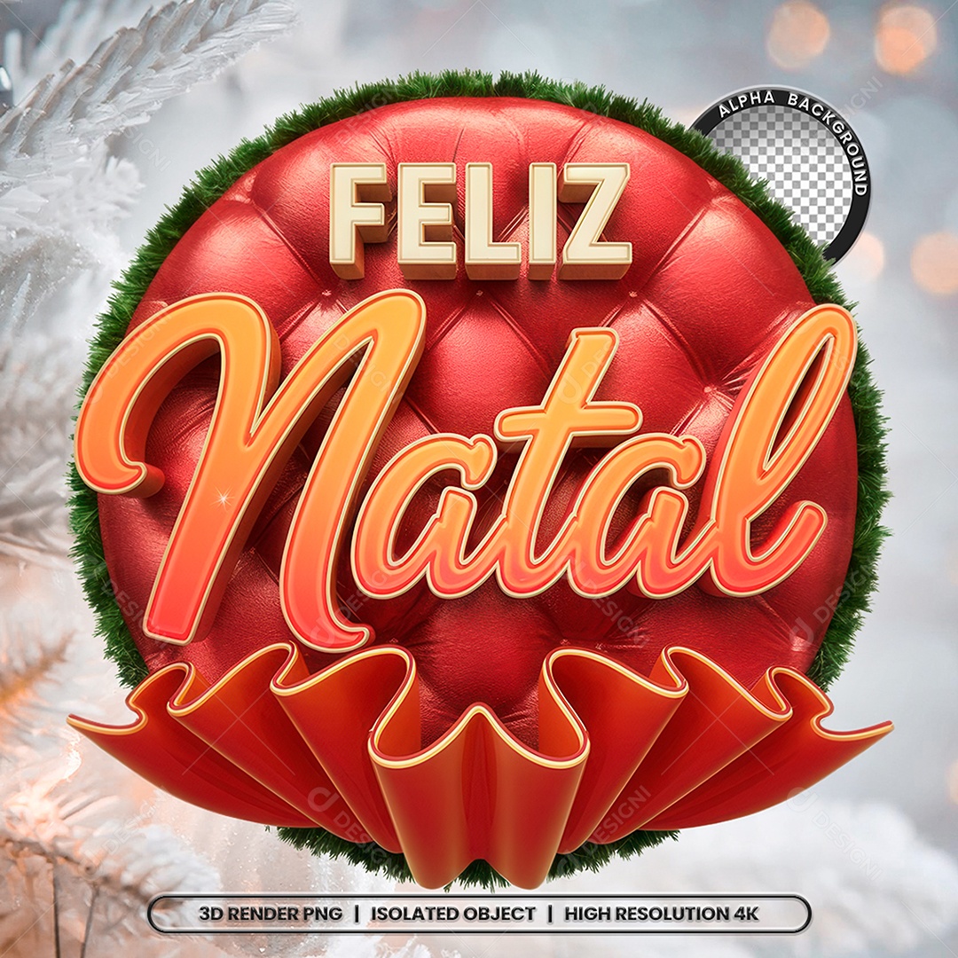 Selo 3D Feliz Natal para Composição PSD
