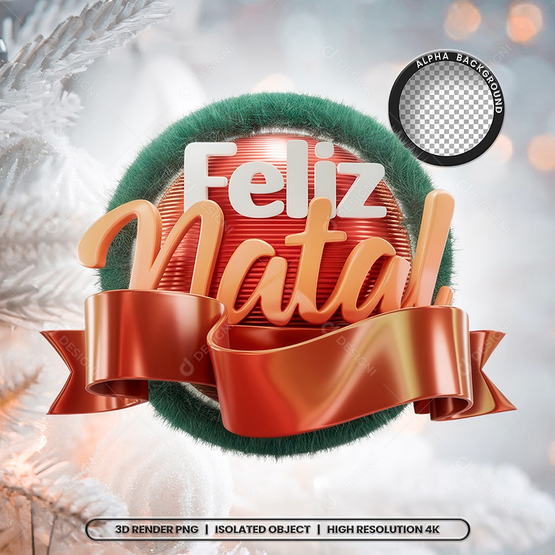 Selo 3D Feliz Natal para Composição PSD