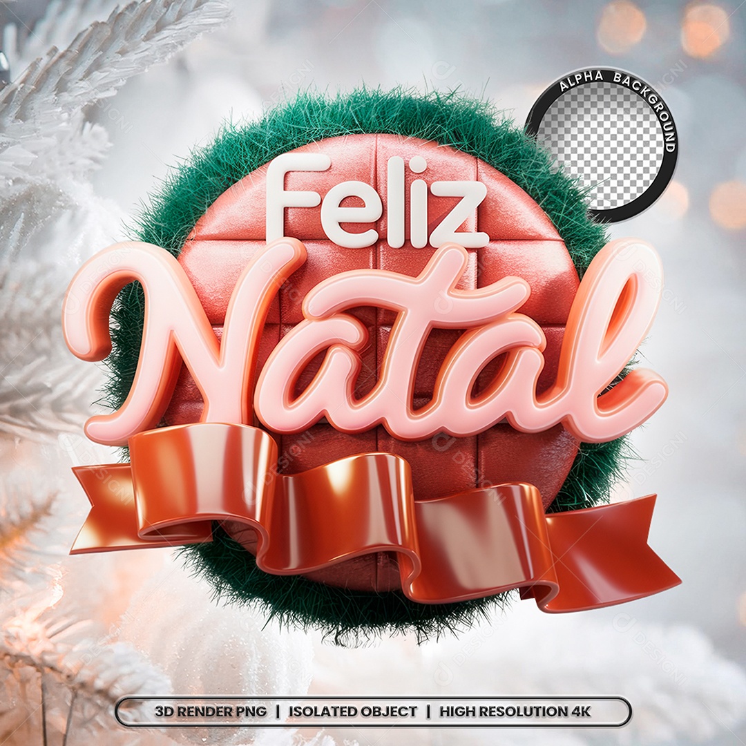 Selo 3D Feliz Natal para Composição PSD
