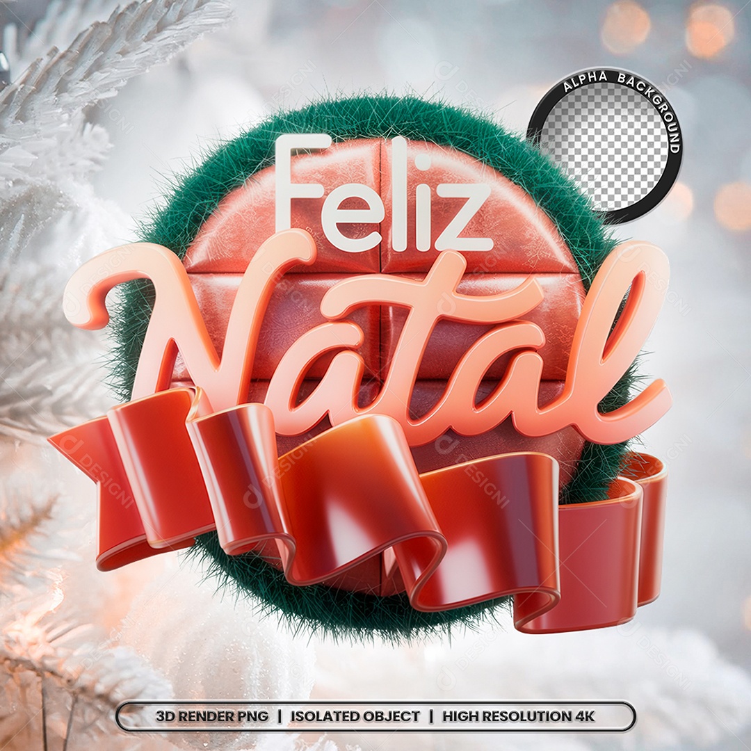 Selo 3D Feliz Natal para Composição PSD